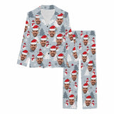 Custom Face Pajamas Snowmen&Tree Sleepwear Personalized Women's Long Pajama Set
