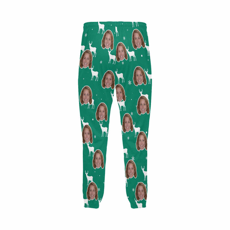 Custom Face Christmas Deer Green Sleepwear Personalized Men's Slumber Party Long Pajama Pants