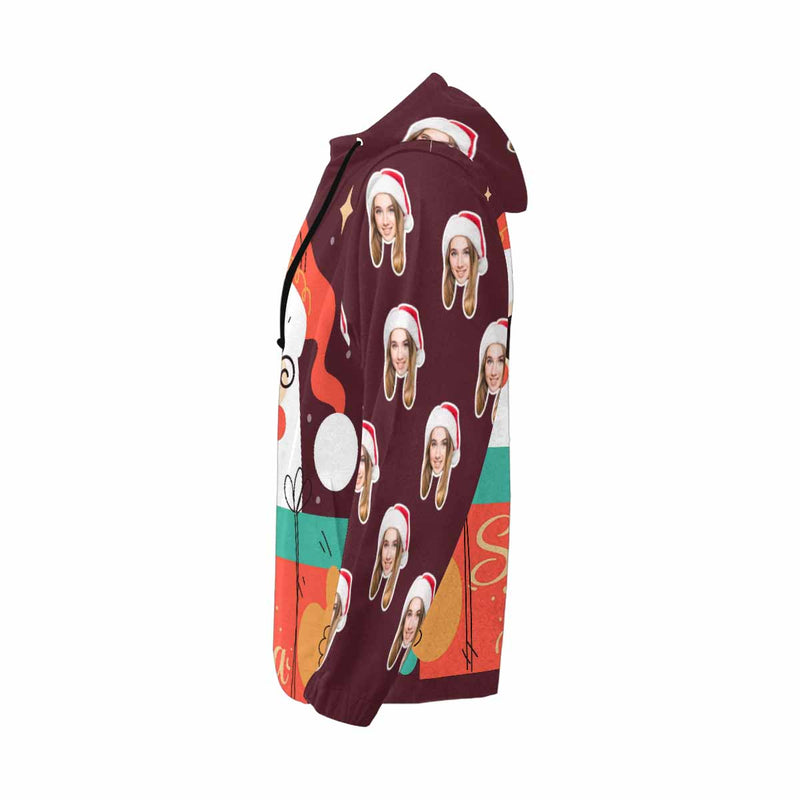 Custom Face Santa Christmas Men's All Over Print Full Zip Hoodie