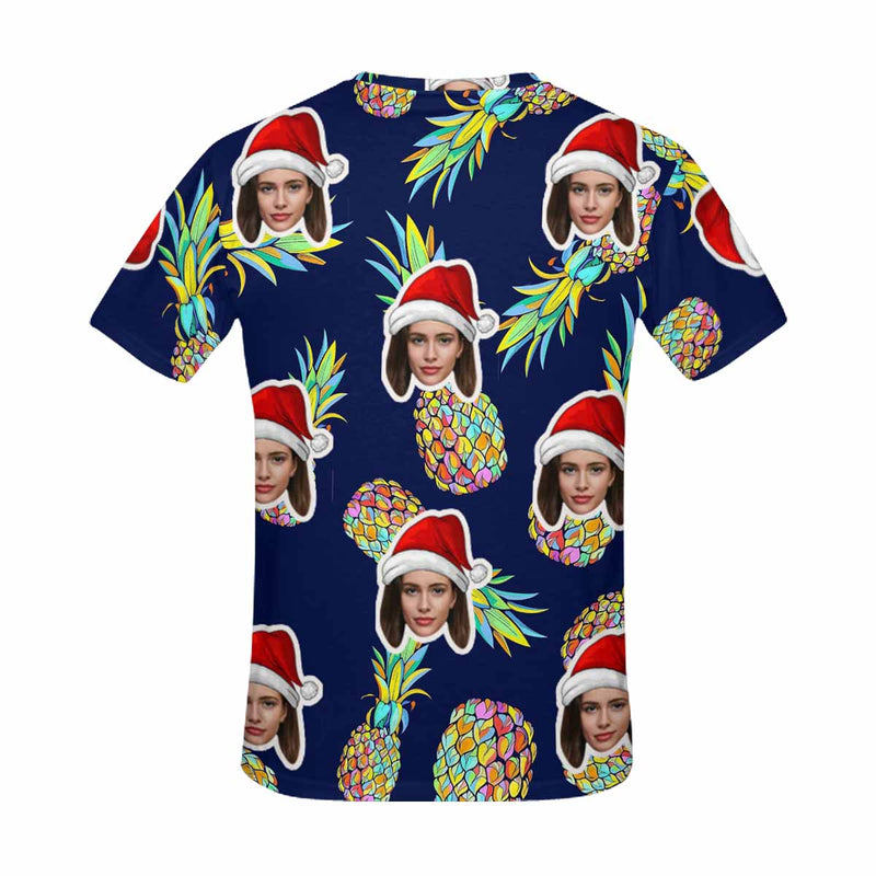 Custom Face Colorful Pineapple Christmas Tee Put Your Photo on Shirt Unique Design Men's All Over Print T-shirt