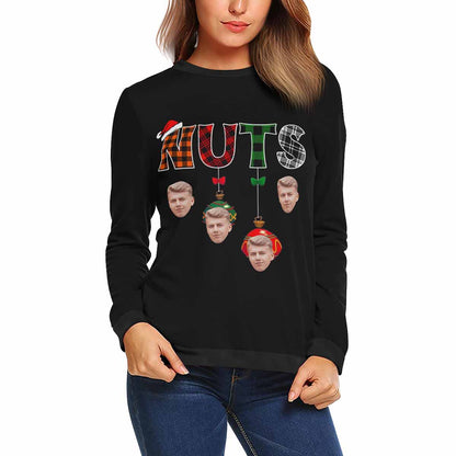 Custom Face Nuts Women's All Over Print Crewneck Sweatshirt, Personalized Sweater With Photo