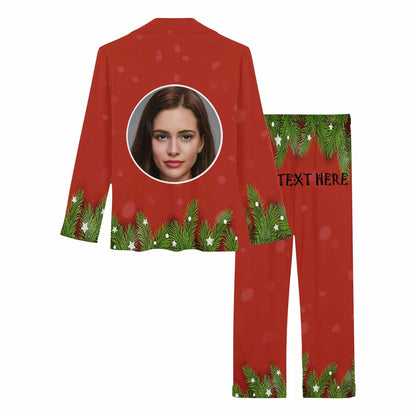 Custom Face&Text Christmas Tree Women's Long Pajama Set