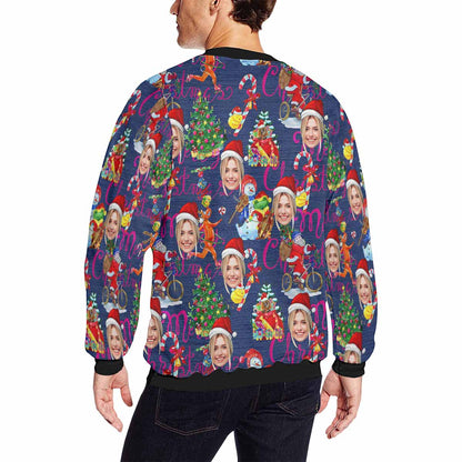 Personalized Christmas Tree With Face, Custom Photo Men's All Over Print Crewneck Sweatshirt