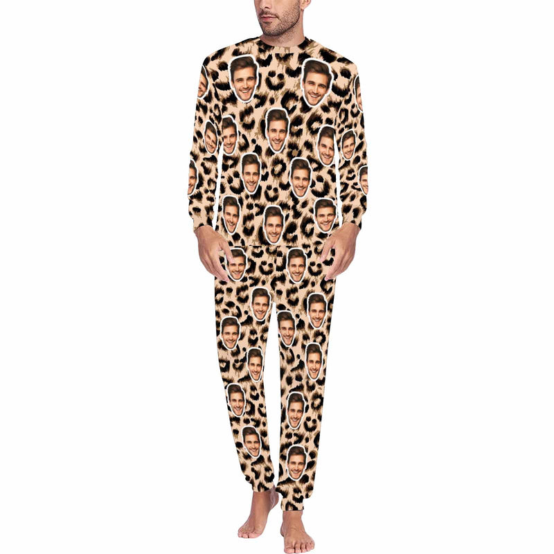 Custom Face Leopard Men's Long Pajama Set