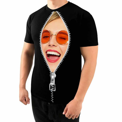 Custom Face Zipper Tee Put Your Photo on Shirt Unique Design Men's All Over Print T-shirt