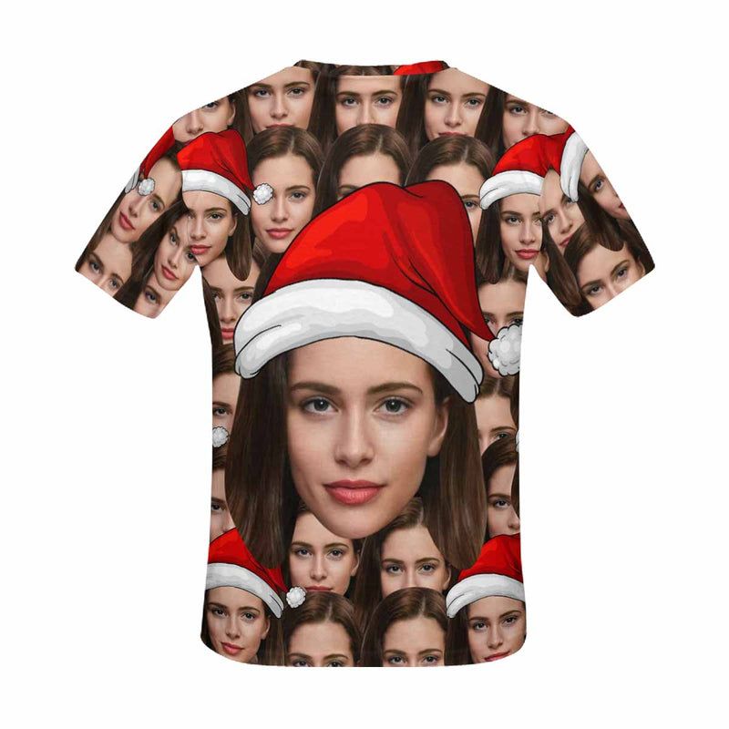 Custom Face Red Christmas Hat Tee Put Your Photo on Shirt Unique Design Men's All Over Print T-shirt