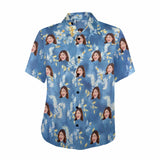 Custom Face Flower Branches Men's Crinkle Thin Hawaiian Shirt - Blue