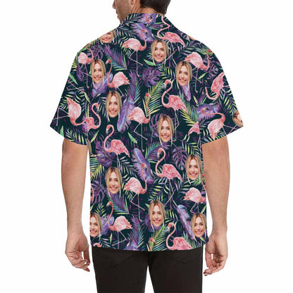 Custom Face Flamingo Men's All Over Print Hawaiian Shirt, Personalized Aloha Shirt With Photo Summer Beach Party As Gift for Vacation