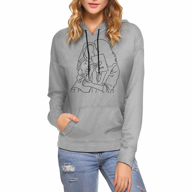 Custom Portrait Outline Shirt, Line Art Photo Shirt For Female, Custom Women's All Over Print Hoodie, Photo Outline Outfit For Mother And Daughter