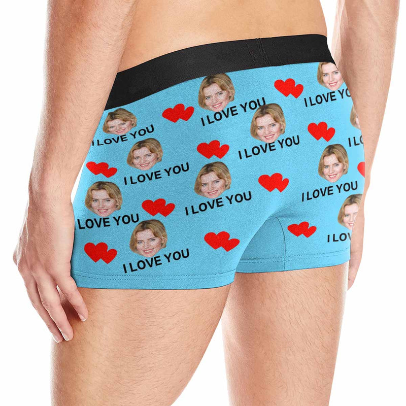 Custom Face Boxers Underwear Personalized I Love You Blue Mens' All Over Print Boxer Briefs