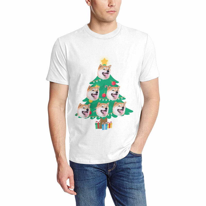 Custom Face Christmas Tree Tee Put Your Photo on Shirt Unique Design Men's All Over Print T-shirt