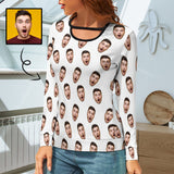 Custom Face Disordered Distribution Women's Cutout Long Sleeve Top T-shirt