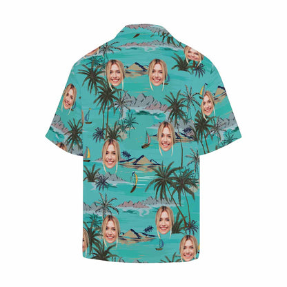 Custom Face Coconut Tree Green Men's All Over Print Hawaiian Shirt, Personalized Aloha Shirt With Photo Summer Beach Party As Gift for Vacation