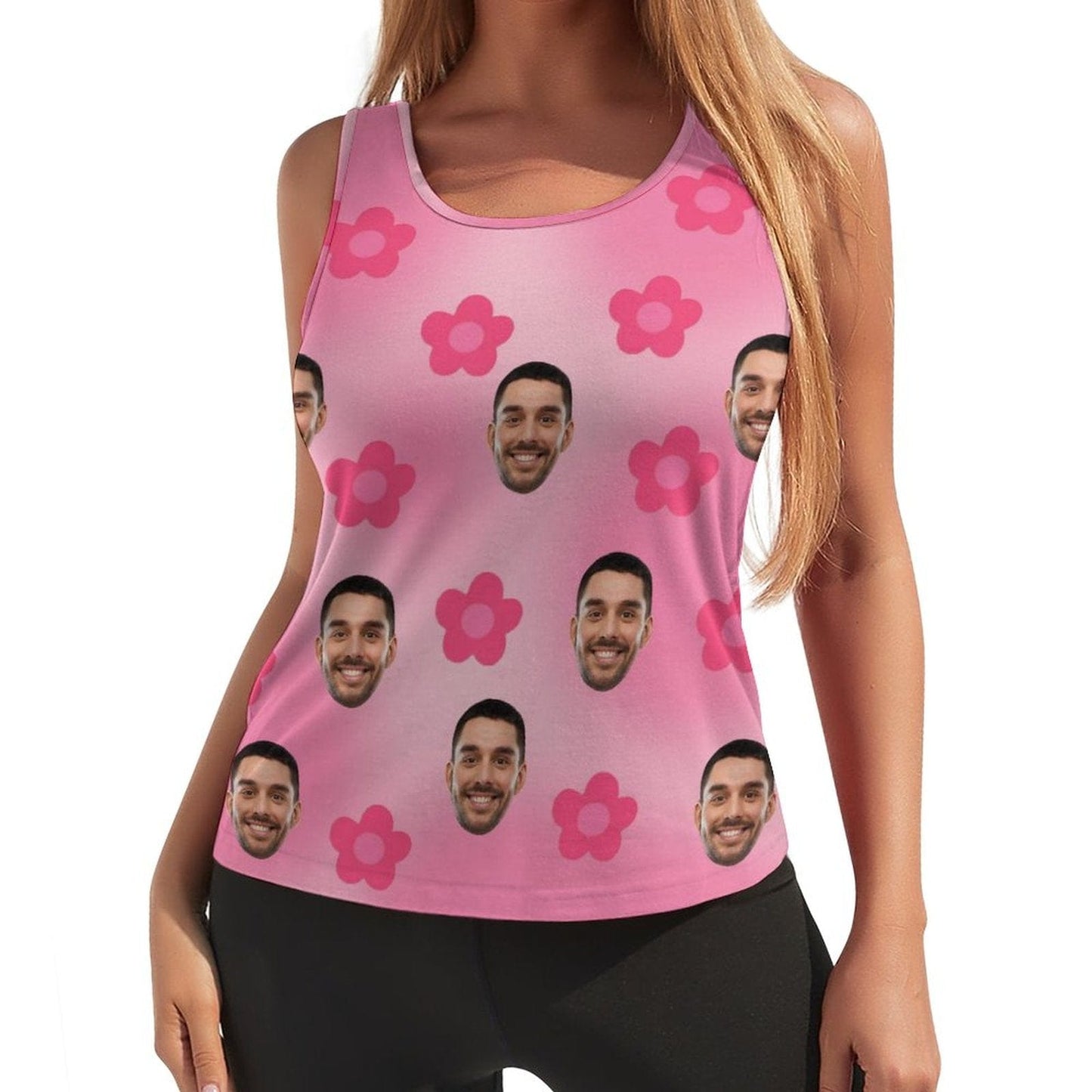 Custom Face Tops Pink Flower Women's Racerback Yoga Tank Top