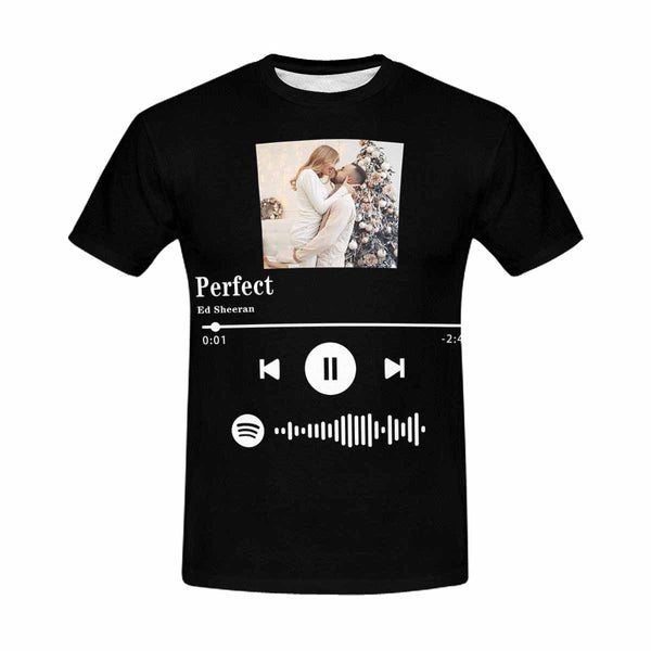 Custom Photo Perfect Black Scannable Spotify Code T-shirt Personalized Men's All Over Print T-shirt