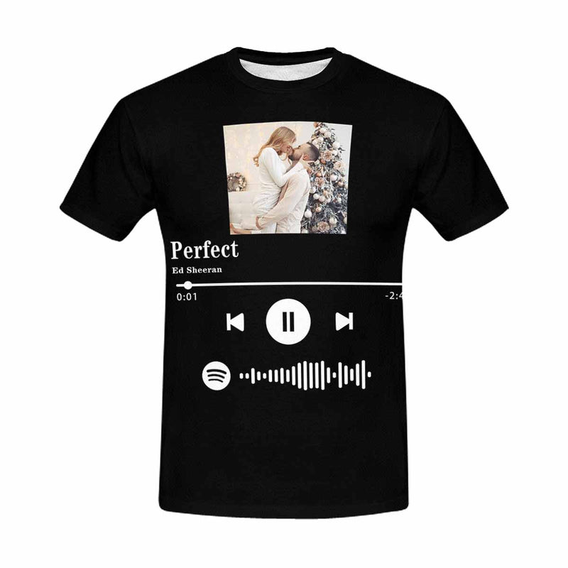 Custom Photo Perfect Black Scannable Spotify Code T-shirt Personalized Men's All Over Print T-shirt