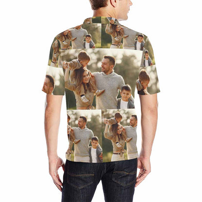 Custom Face Photomosaic Polo Shirt, Personalized Shirt for Men, Photo Men's All Over Print Polo Shirt