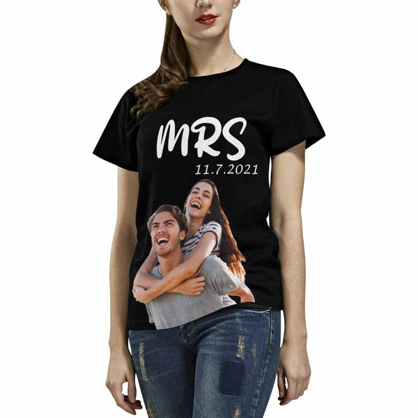 Custom Photo&Date Mrs Loving Couple Women's All Over Print T-shirt