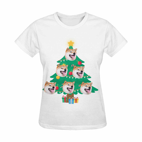 Custom Face Christmas Tree Tee Put Your Photo on Shirt Unique Design Women's All Over Print T-shirt