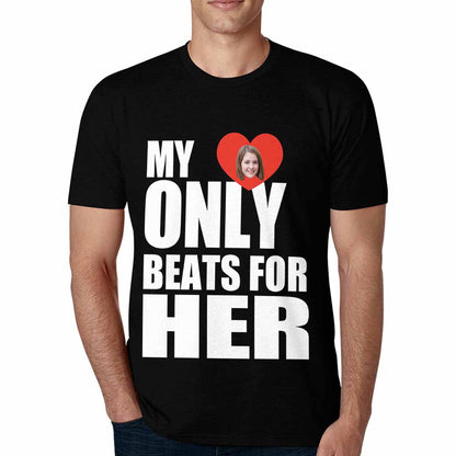 Custom Face My Heart Only Beats For Her Tee Put Your Photo on Shirt Unique Design Men's All Over Print T-shirt