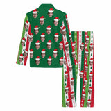 Custom Face Pajamas Red&Green Vertical Stripe Sleepwear Personalized Men's Long Pajama Set