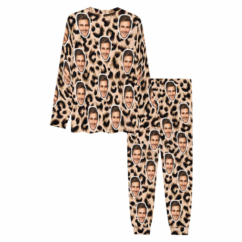 Custom Face Leopard Men's Long Pajama Set