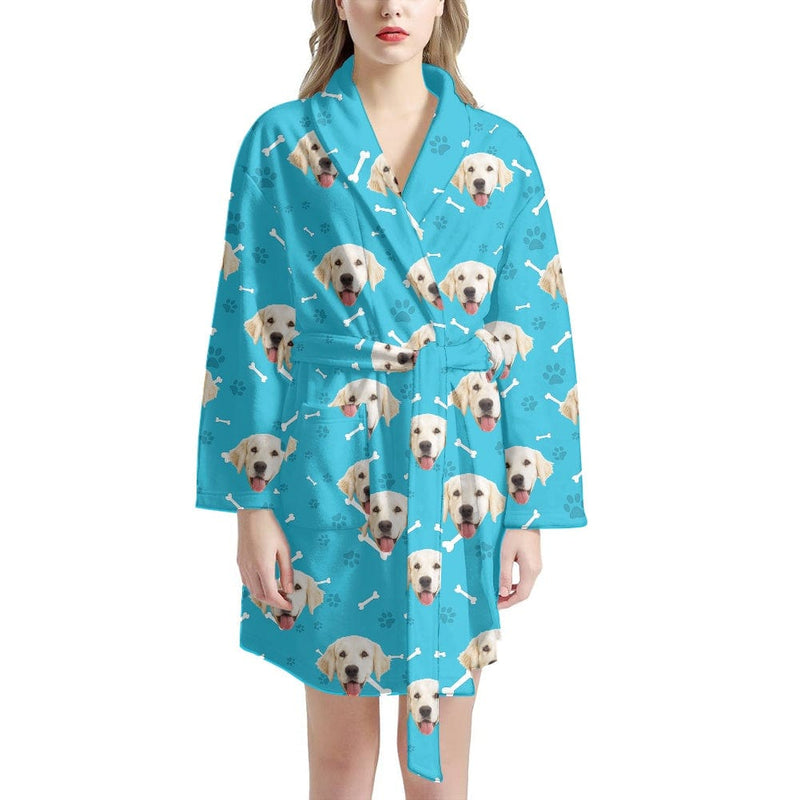 FacePajamas Pajama Bathrobe-2ML-ZD one size / Blue Custom Face Dog Smiley Face Women's Summer Bathrobe Gifts for Her