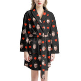 FacePajamas Pajama Bathrobe-2ML-ZD one size Custom Face Red Heart Women's Summer Bathrobe Gifts for Her