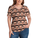 #Plus Size T-shirt-Custom Face Seamless Boyfriend Plus Size V Neck T-shirt for Her Design Your Own Shirt Gift