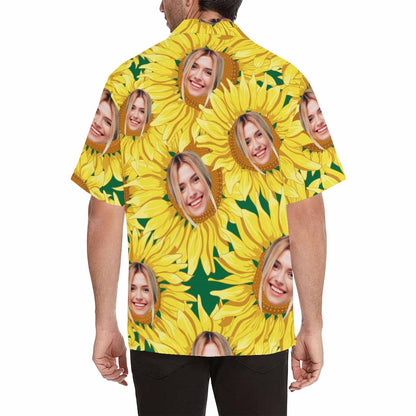 Custom Face Sunflower Men's All Over Print Hawaiian Shirt, Personalized Aloha Shirt With Photo Summer Beach Party As Gift for Vacation