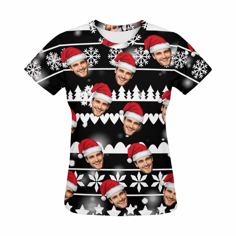 Custom Face Christmas Sonwflake Tree Heart Women's All Over Print T-shirt