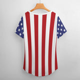 #Plus Size T-shirt-Custom Photo Flag Star Plus Size V Neck T-shirt for Her Design Your Own Shirt Gift