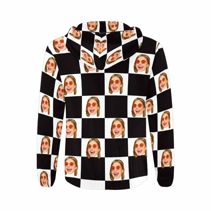 Custom Face Black&White Checkerboard Men's All Over Print Full Zip Hoodie