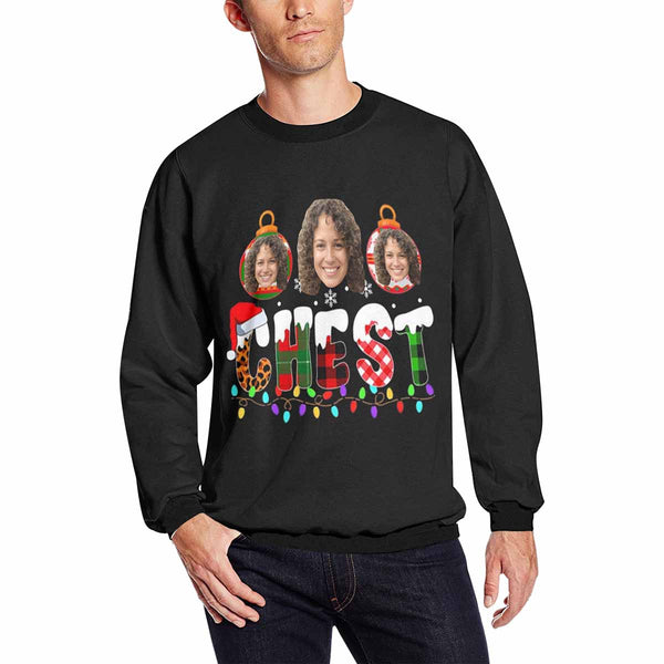 Personalized Chest&String Lights Sweater With Face, Custom Photo Men's All Over Print Crewneck Sweatshirt