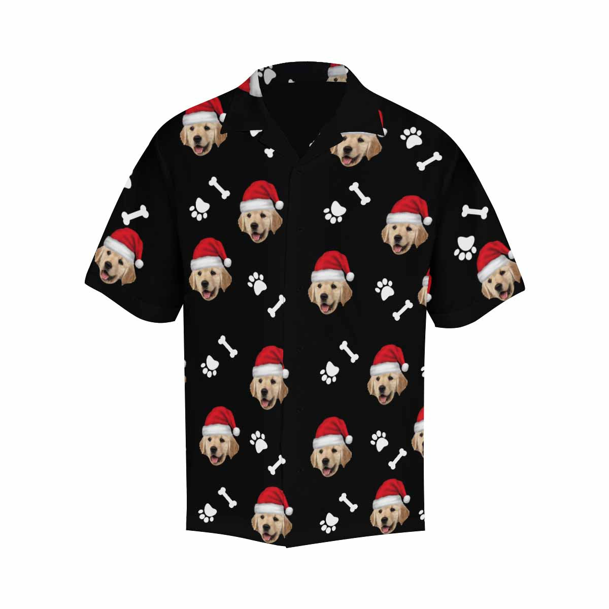 Custom Face Cute Puppy Footprints Christmas Men's All Over Print Hawaiian Shirt