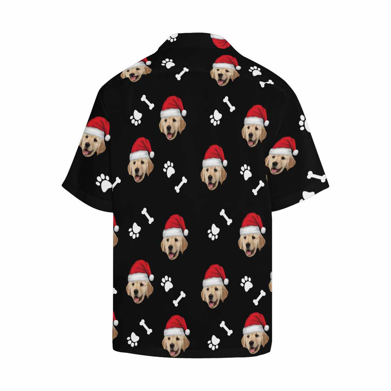 Custom Face Cute Puppy Footprints Christmas Men's All Over Print Hawaiian Shirt