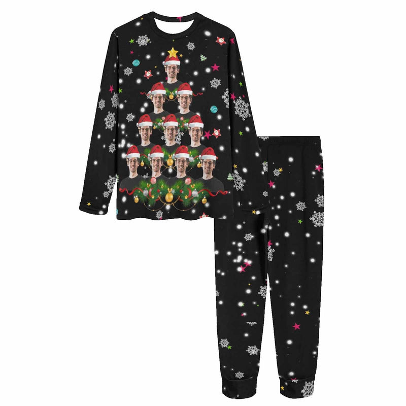 Personalized Family Matching Long Sleeve Pajamas Set Custom Face Christmas Santa Claus Nightwear