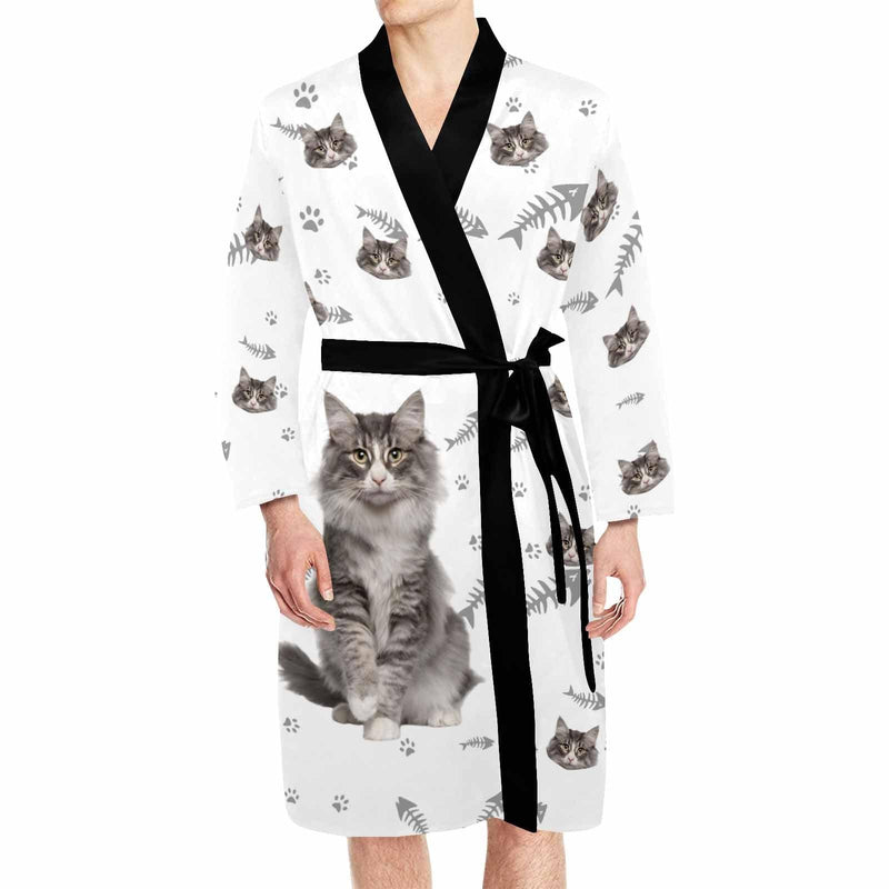 Custom Face Long Sleeve Belted Night Robe for Women Men Cat Pictures Personalized Pajama Kimono Robe