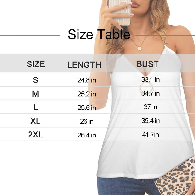 Custom Face White Flower Blue Top Sexy Women's V-Neck Chain Cami Tank Top