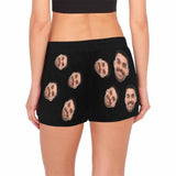 Custom Face Women's Pajama Shorts Personalized Black Background Sleepwear Shorts