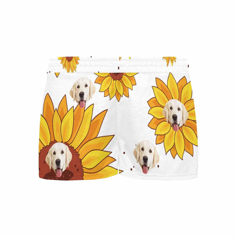 Custom Face Women's Pajama Shorts Personalized Sunflower Sleepwear Shorts