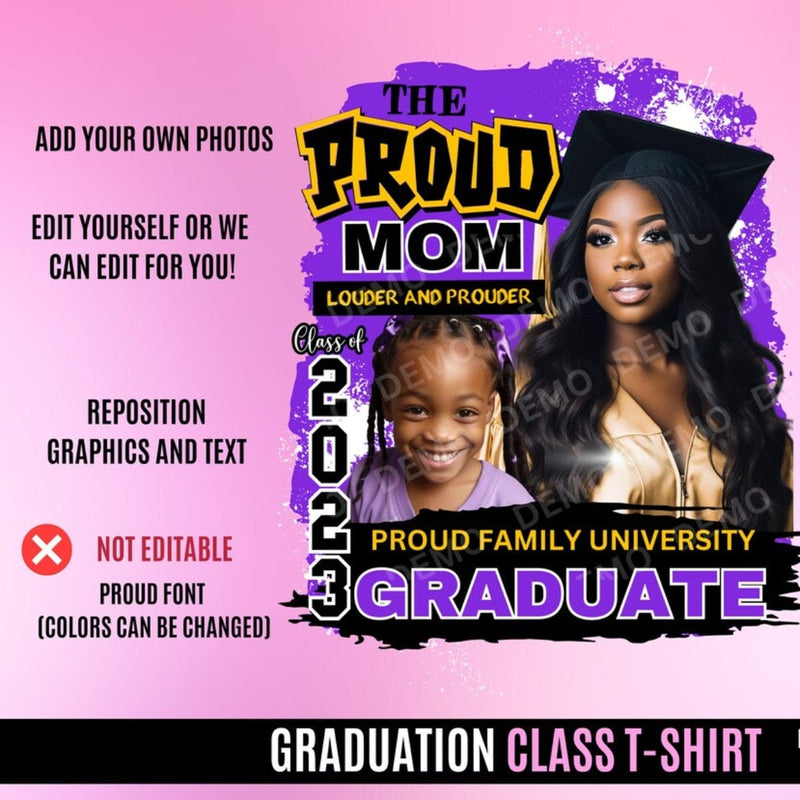 Custom Photo&Name Proud Mom Graduation T-Shirt Class of 2024 Graduation Gift