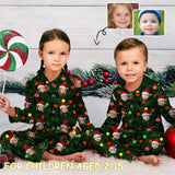 Custom Face Red Hat Green Background Kid's Christmas Pajama Set
