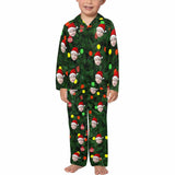 Kid's Christmas Pajamas Green Custom Sleepwear with Face Christmas Red Hat Personalized Pajama Set For Boys&Girls 2-15Y