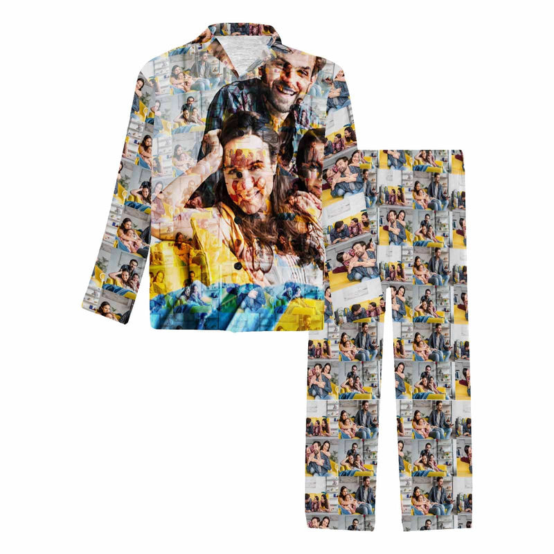 Custom Photos Couple Matching Pajamas Personalized Photo Loungewear Set Sleepwear For Men Women