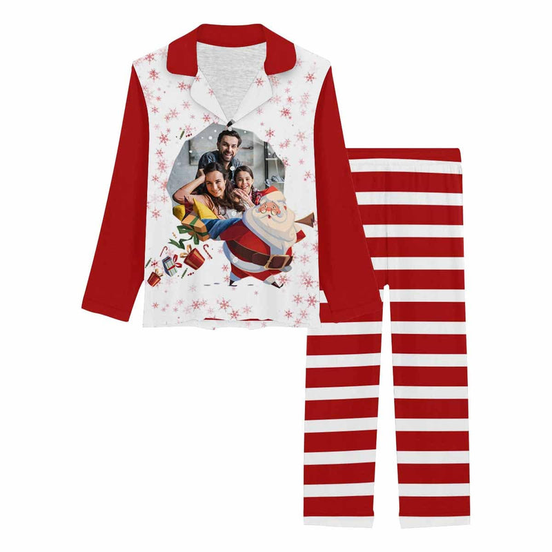 Custom Photo Santa Claus Red Couple Matching Pajamas Personalized Photo Loungewear Set Sleepwear For Christmas