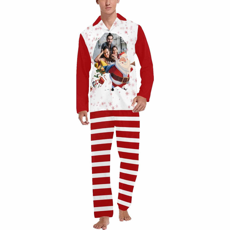 Custom Photo Santa Claus Red Couple Matching Pajamas Personalized Photo Loungewear Set Sleepwear For Christmas