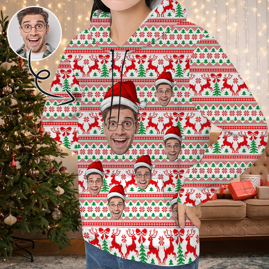 Printing Your Boyfriend with Christmas Hat Hoodie with Face, Custom Women's All Over Print Hoodie Surprise Gifts for Girlfriend Wife