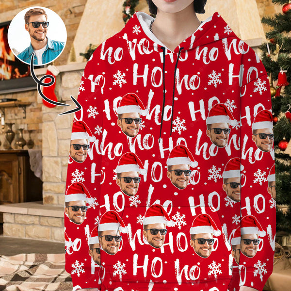 Printing Ho Snowflake Red Hoodie with Face, Custom Women's All Over Print Hoodie Surprise Gifts for Girlfriend Wife