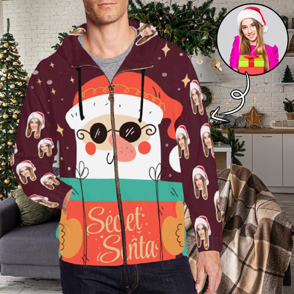 Custom Face Santa Christmas Men's All Over Print Full Zip Hoodie